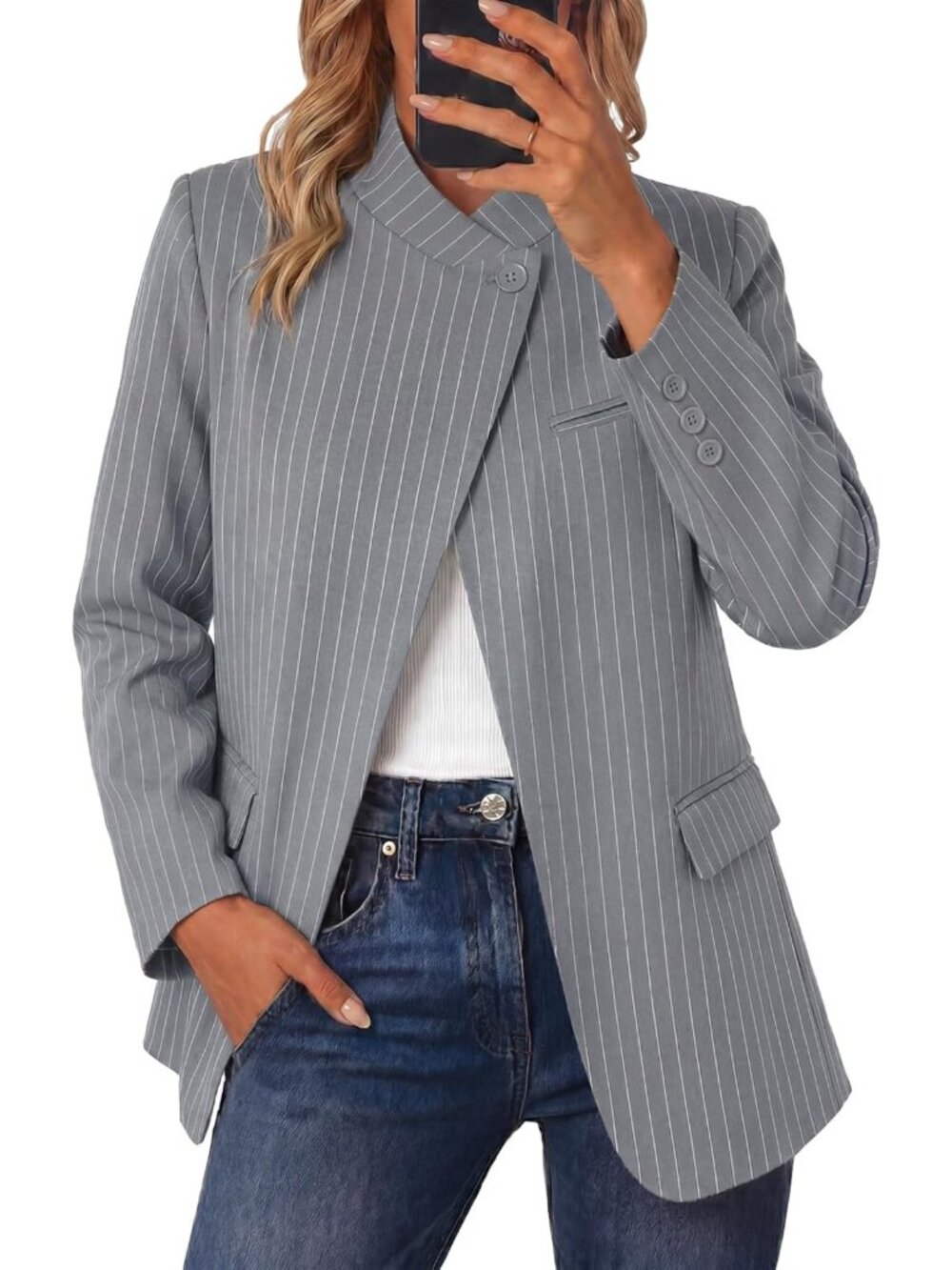 Chic Women’s Plaid Blazer Jacket | Business Casual Open Front Suit Coat